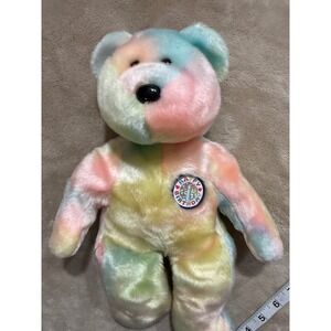 Ty Beanie Buddy Happy Birthday Bear Pastel Tie Dye Plush Large 14 Inch 2000
